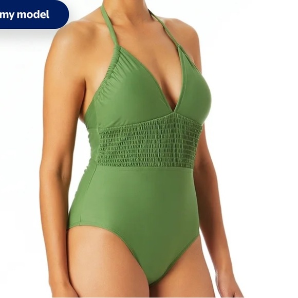 Green Halter One-Piece Swimsuit - Picture 2 of 7